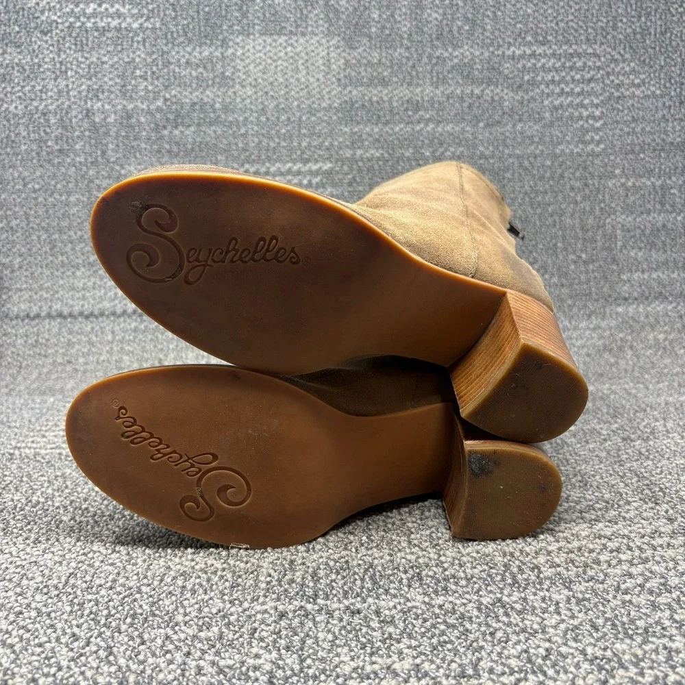 Seychelles Womens 8 Suede Leather Ankle Boots Brown Tan Block Heel Zip Booties